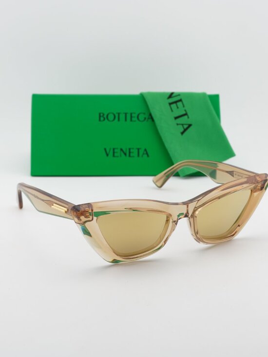 Bottega Veneta BV1101S 007 Cat Eye Sunglasses - Brown / Gold
